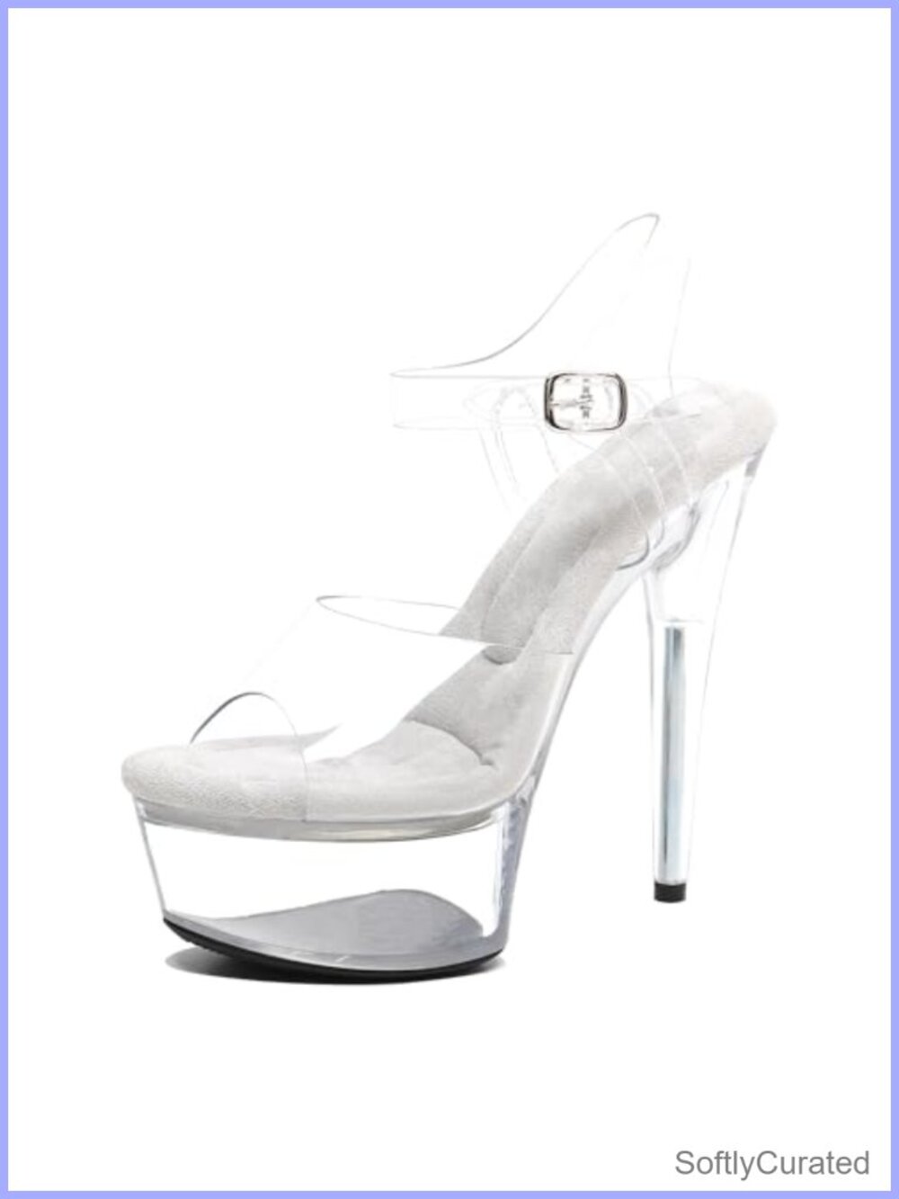 Women's 6in Clear Platform Ankle Strap Stiletto Heels Pole Dance Sandals